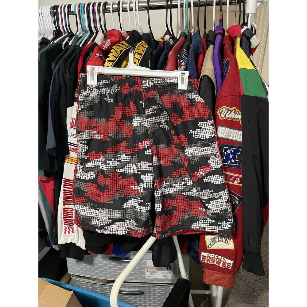 Size XL- NIKE Men's Red Multi Color Camo Swim Board Shorts